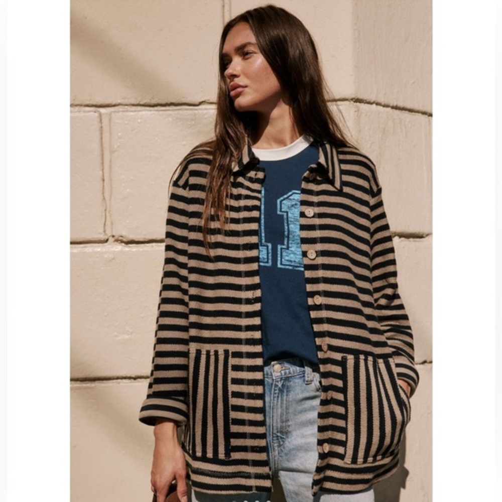 Free People Lora Cardi Women Cardigan Jacket With Stripes Medium Cotton